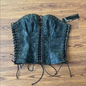 Lucky & Blessed Black Faux Leather Lace-Up Corset Top